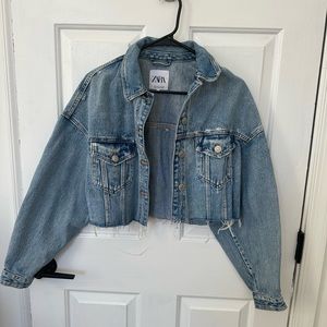 ZARA Cropped Distressed Denim Jacket